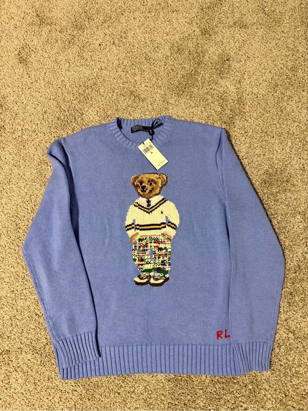 Ralph Lauren Lavender Bear Intarsia Crewneck Sweater